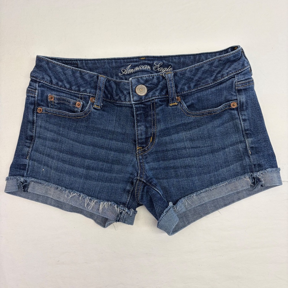 American Eagle Micro Jean Shorts Low Rise Size 2 Blue Denim Festival Boho